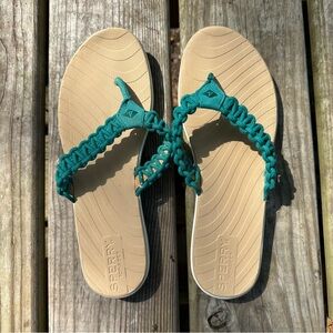 Sperry Seabrooke Current Thong Sandals Braided Turquoise Leather Size‎ 9